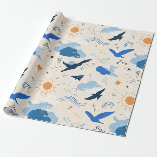 Träumervögel und Wolken Geschenkpapier