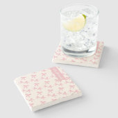 Träumeschutzunterlage mit rosa Schleife Steinuntersetzer (Seitenansicht)