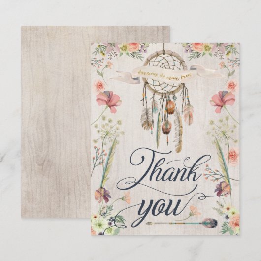 Traumfänger Boho Blumen gemalt danken Ihnen Karten (Vorne/Hinten)