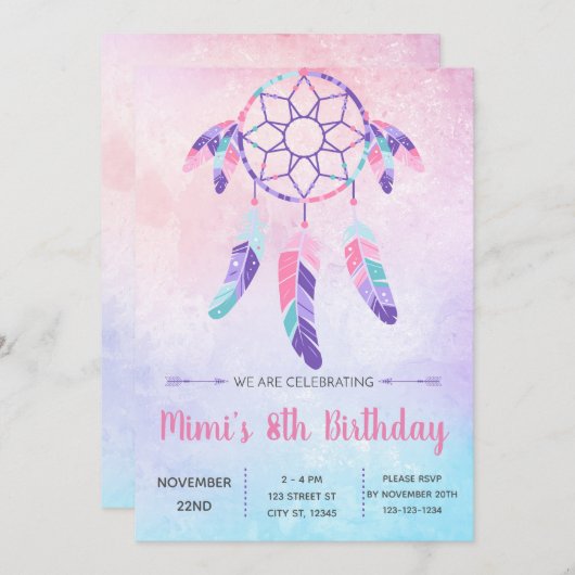 Traumfänger-Geburtstags-Einladung Einladung (Vorne/Hinten)