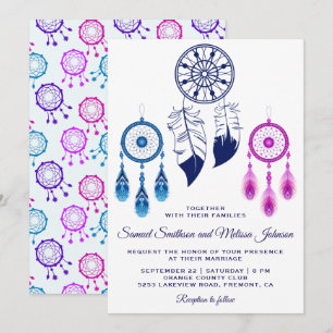 Traumfänger Hochzeitseinladung in Rosa und Blau Einladung