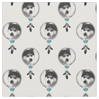 Traumfänger Husky Medaillon mit Adlerfedern Stoff