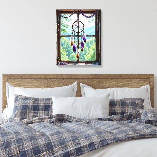Traumfänger im Fenster | Boho-Kunst Leinwanddruck (Insitu (Schlafzimmer))