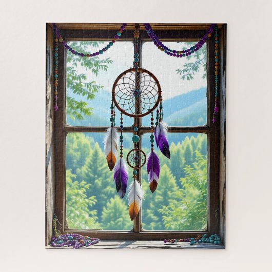 Traumfänger im Fenster | Boho-Kunst Puzzle (Vertikal)