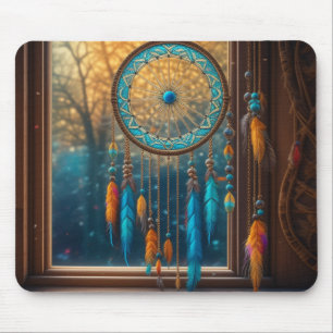 Traumfänger in einem Fenster Herbstblätter Mousepad