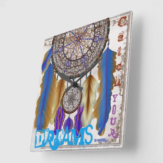 Traumfänger mit magischen Vogelfedern Quadratische Wanduhr (Winkel)