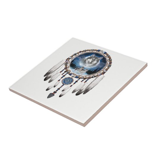 Traumfänger mit Wolfhintergrund Fliese (Seite)