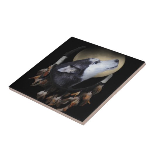 Traumfänger und blauer mit Augen Husky Fliese (Seite)