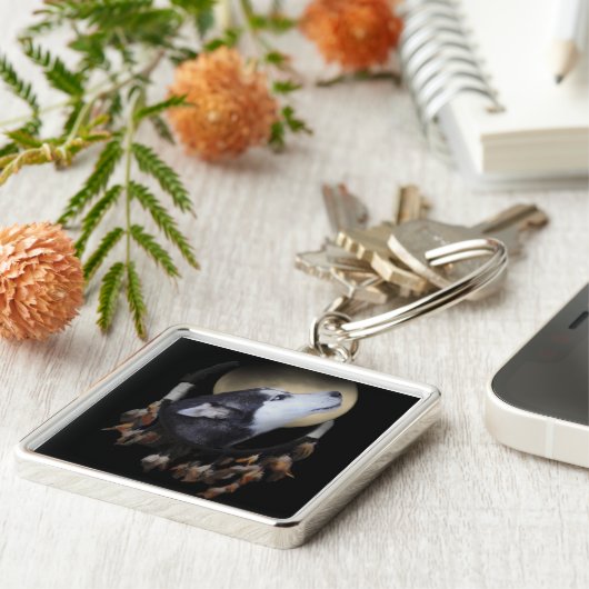 Traumfänger und blauer mit Augen Husky Schlüsselanhänger (Seite)