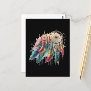 Traumfänger und mehrfarbige Federn Postkarte