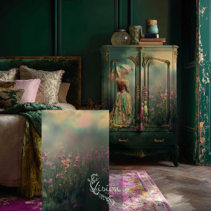 Traumfeld, Dunkelgrün, Kolibri & Floral Seidenpapier
