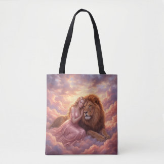 Traumfrau- und Löwen-Fantasie-Kunst-Tasche Tasche