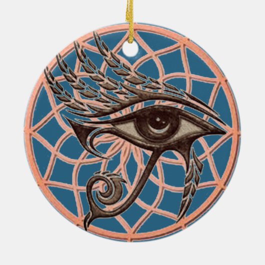 Traumgreifende Augen von Horus Blue Keramik Ornament (Hinten)