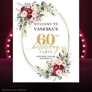 Traumhaft Boho Burgund Floral Gold 60. Geburtstag Wandteppich
