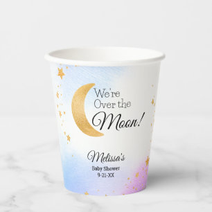Traumhaft rosa-blaue Over the Moon Baby Shower Par Pappbecher
