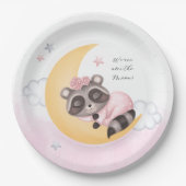 Traumhaft über der Mond Raccoon Girl Baby Dusche Pappteller (Vorderseite)