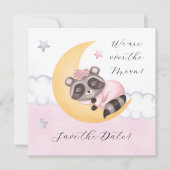 Traumhaft über der Mond Raccoon Girl Baby Dusche Save The Date (Vorderseite)