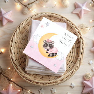 Traumhaft über der Mond Raccoon Girl Baby Dusche Save The Date