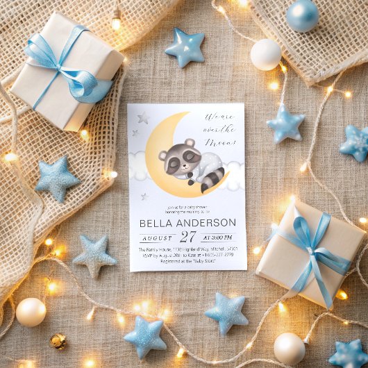 Traumhaft über der Moon Raccoon Baby Dusche Einladung