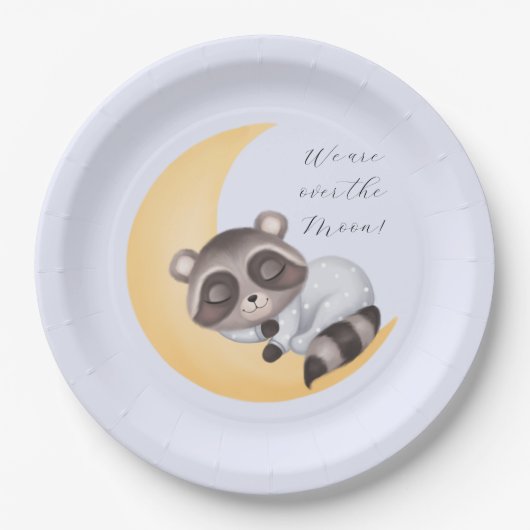 Traumhaft über der Moon Raccoon Baby Dusche Pappteller (Vorderseite)