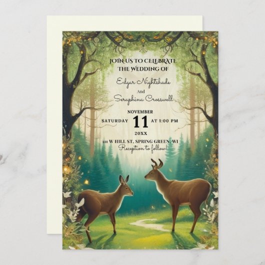 Traumhaft verzauberter Wald Rustikale Hochzeitsein Einladung (Vorne/Hinten)
