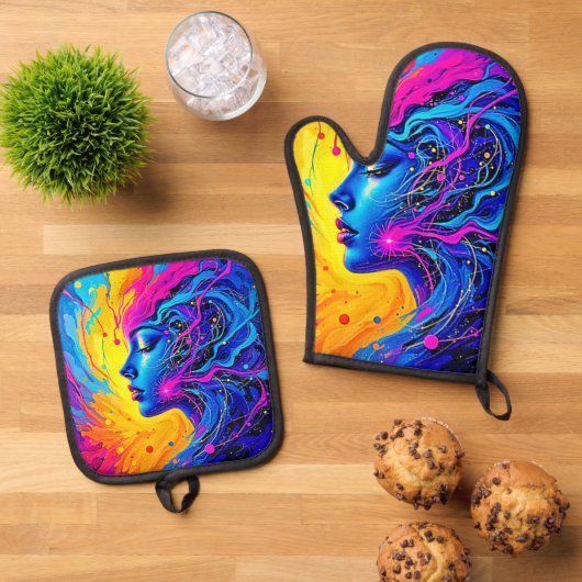 Traumhafte Abstrakte Frau Ofenhandschuh & Topflappen-Set (Oben Unten)