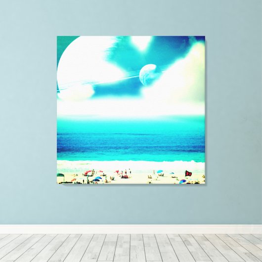 Traumhafte abstrakte Ozeanstrände und Planeten Leinwanddruck (Insitu (Holzboden))