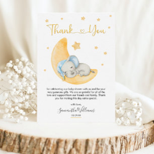 Traumhafte Aquarell-Elefanten-Mond-Baby-Party Dankeskarte