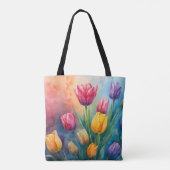 Traumhafte Aquarelltulips Tote Tasche (Rückseite)