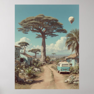 Traumhafte Baobab-Landschaft mit Vintage-Campervan Poster