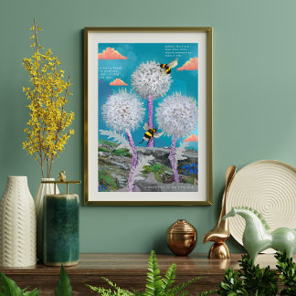 Traumhafte Bienen & Löwenzahn Mixed-Media Botanisc Poster