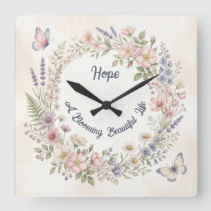 Traumhafte Cottagecore-Blumen-Uhr  Quadratische Wanduhr