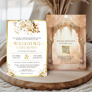 Traumhafte Creme-Blumen-Indische Mandap-Hindu-Hoch Einladung