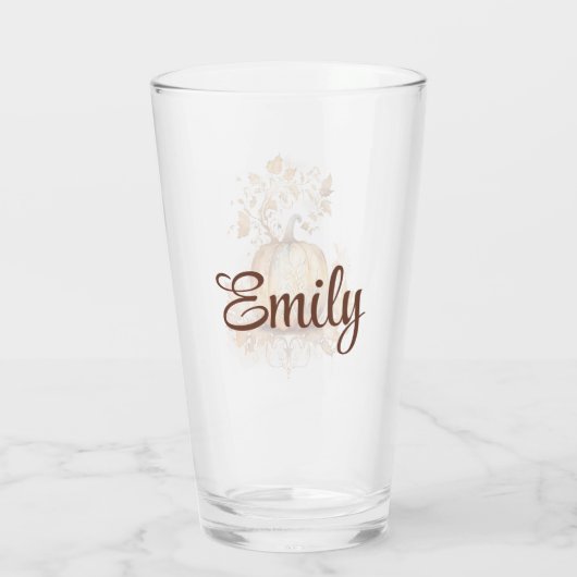 Traumhafte Dekoration mit Kürbis und Blätter Glas (Rückseite)