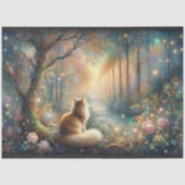 Traumhafte florale Katze im Wald Fantasy-Dekoupage Seidenpapier (Vorderseite)