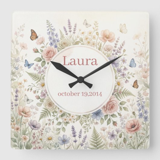 Traumhafte florale Wasserfarbe personalisierte Uhr (Vorderseite)