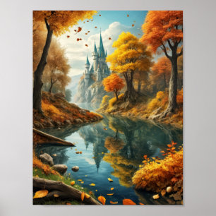 Traumhafte Herbstlandschaft mit magischem Schloss  Poster