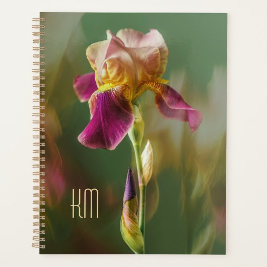 Traumhafte Iris-Blumen-Foto-Kunst mit Monogramm (G Planer (Vorderseite)