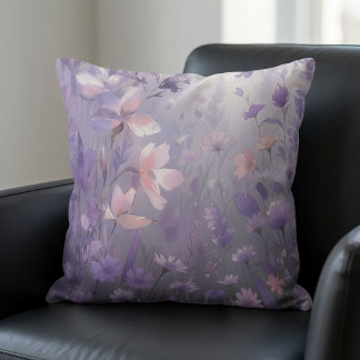 Traumhafte lila Wildblumenwiese Wasserfarbe Kissen