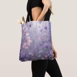 Traumhafte lila Wildblumenwiese Wasserfarbe Tasche