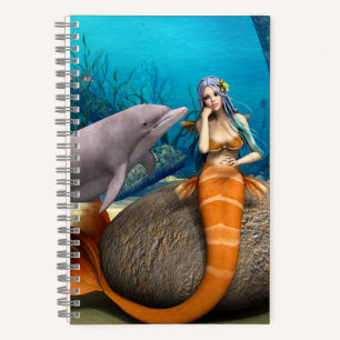Traumhafte Meerjungfrau und Delfin Fantasy-Kunst Notizblock