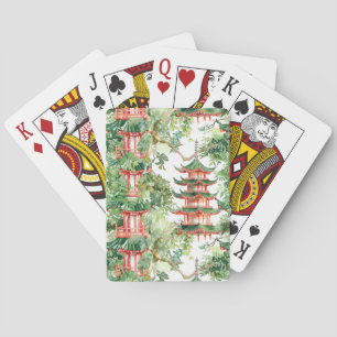 Traumhafte Pagodenwald-Sage-Wasserfarbe Spielkarten