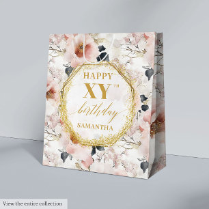 Traumhafte Pastel Pink Wasserfarbe 80. Geburtstag Mittlere Geschenktüte