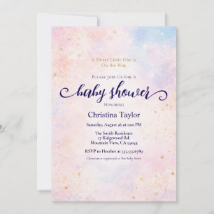Traumhafte Pastell-Gold-Wasserfarbe-Script-Baby-Pa Einladung