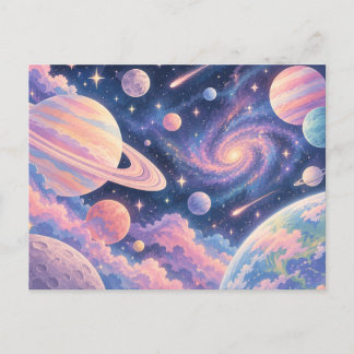 Traumhafte Pastell-Planeten & Galaxie-Postkarte Postkarte