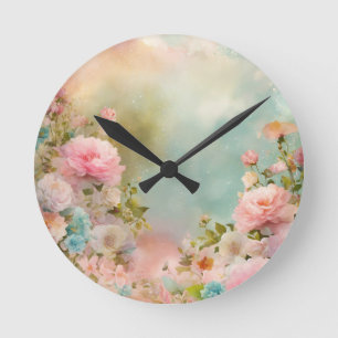 Traumhafte Pastellfarben aus Shabby Chic rund um d Runde Wanduhr