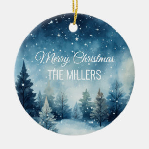 Traumhafte schneebedeckte Winterlandschaft Keramik Ornament