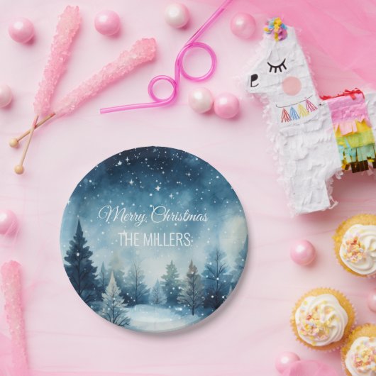 Traumhafte schneebedeckte Winterlandschaft Pappteller (Party)
