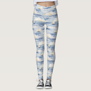 Traumhafte Segelboote Ozean Aquarellmuster (1) Leggings