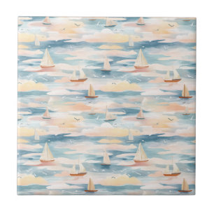 Traumhafte Segelboote Ozean Aquarellmuster (3) Fliese